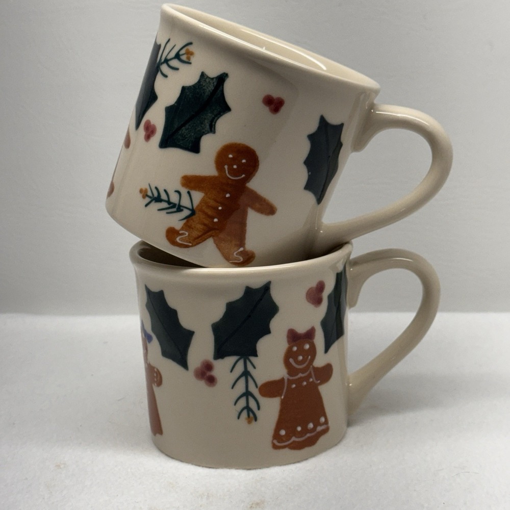 Hartstone Pottery Mugs Unisex OS Tan Gingerbread Christmas Vintage‎ 1982 2pc Set